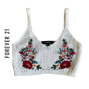 Forever 21 Women's Floral Embroidered Crochet  Crop Top SZ S
